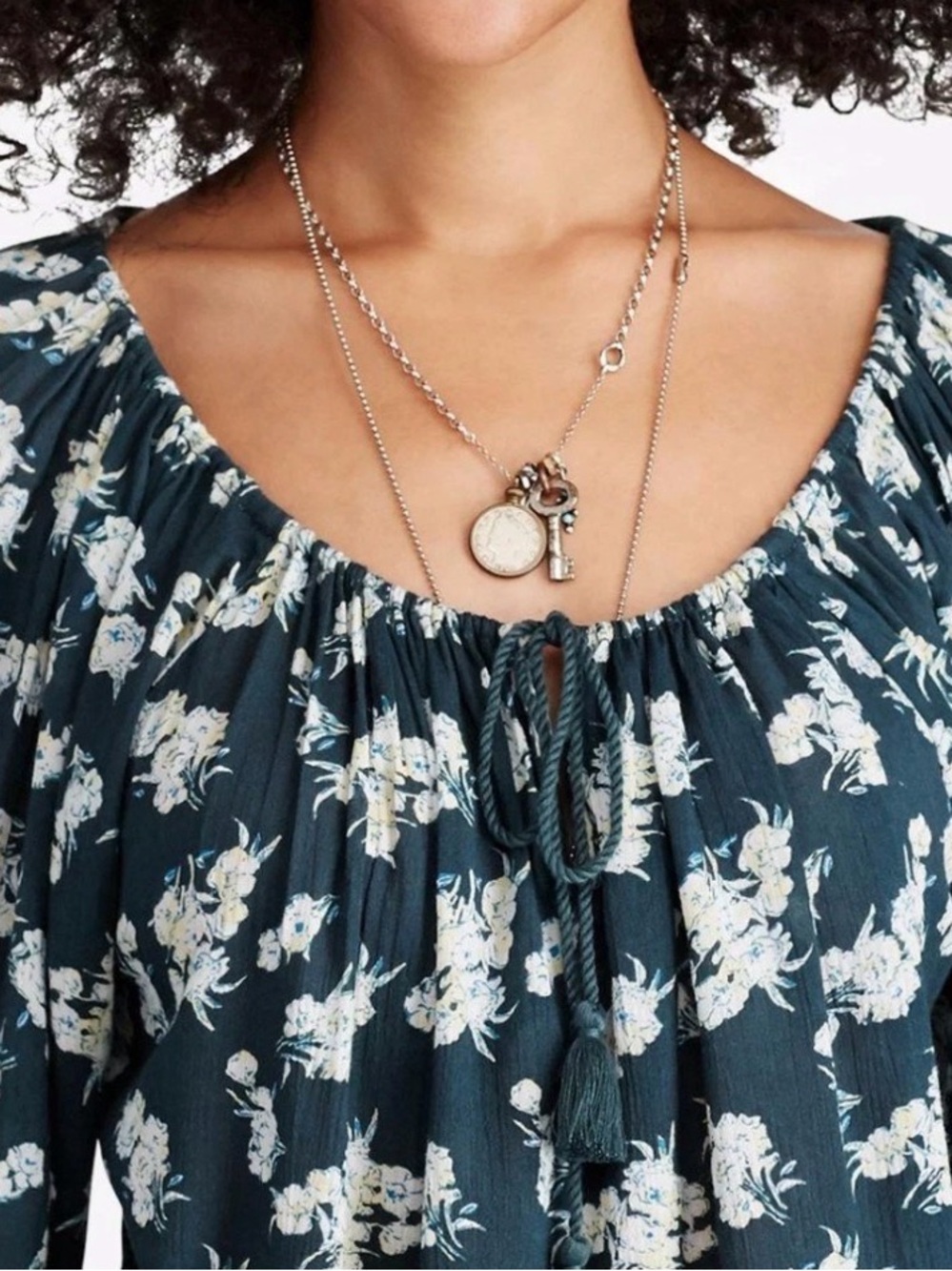 RL BOHO Denim & Supply Ralph Lauren Blue Floral Cottage Peasant Blouse Top - Picture 3 of 13
